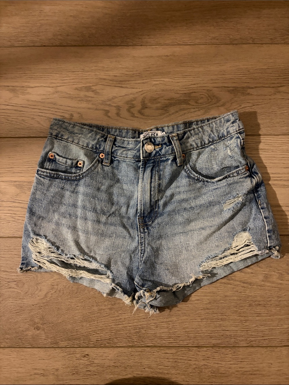 Urban Planet Distressed Light Blue Denim Shorts